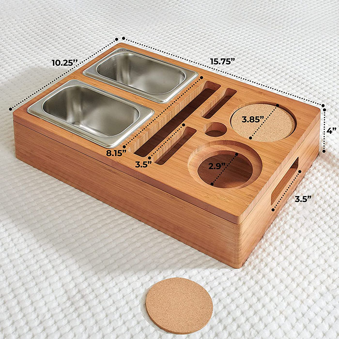 Firotanê Bamboo Wood Couch Snack Caddy Tray Supplier and