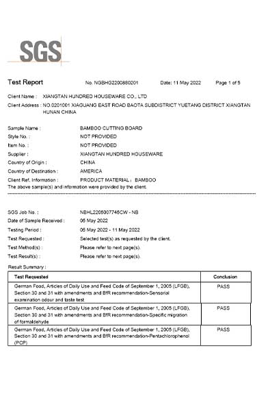 LFGB TEST RAPPORT AF SGS